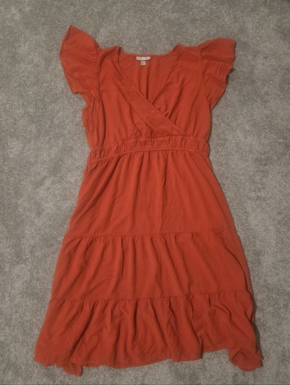 ✨️Knox Rose Orange Flutter Sleeve Faux Wrap Tiered Midi Dress XXL Boho✨️